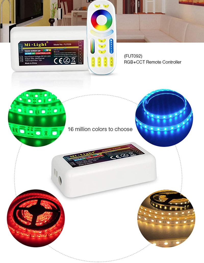 Mi Light Led Controllers Mi Light FUT039 RGB+CCT LED Strip Lights Controller 2.4Ghz with 4-Zone ...