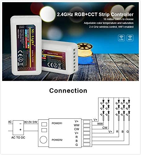 Mi Light FUT039 RGB＋CCT LED Strip Lights Controller 2.4Ghz with 4-Zone Remote Controller 12V/24V