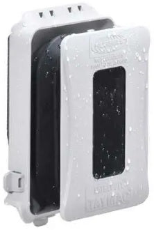 TayMac ML500WCN white extra duty weatherproof in-use outlet cover by Hubbell for outdoor GFCI and duplex receptacles