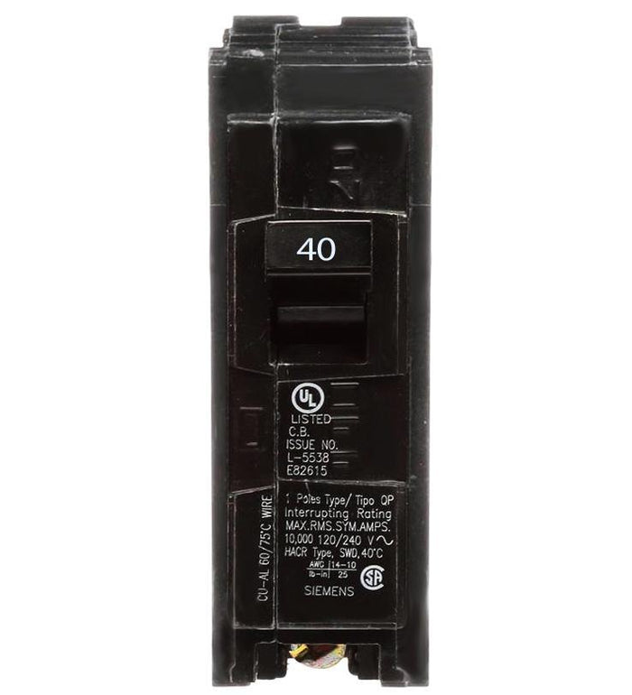 Siemens Q140 40 Amp Single Pole Circuit Breaker