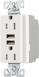 Eaton TR7755W 15 Amp 125V Combination USB 3.1A Charger with Duplex Receptacle, White
