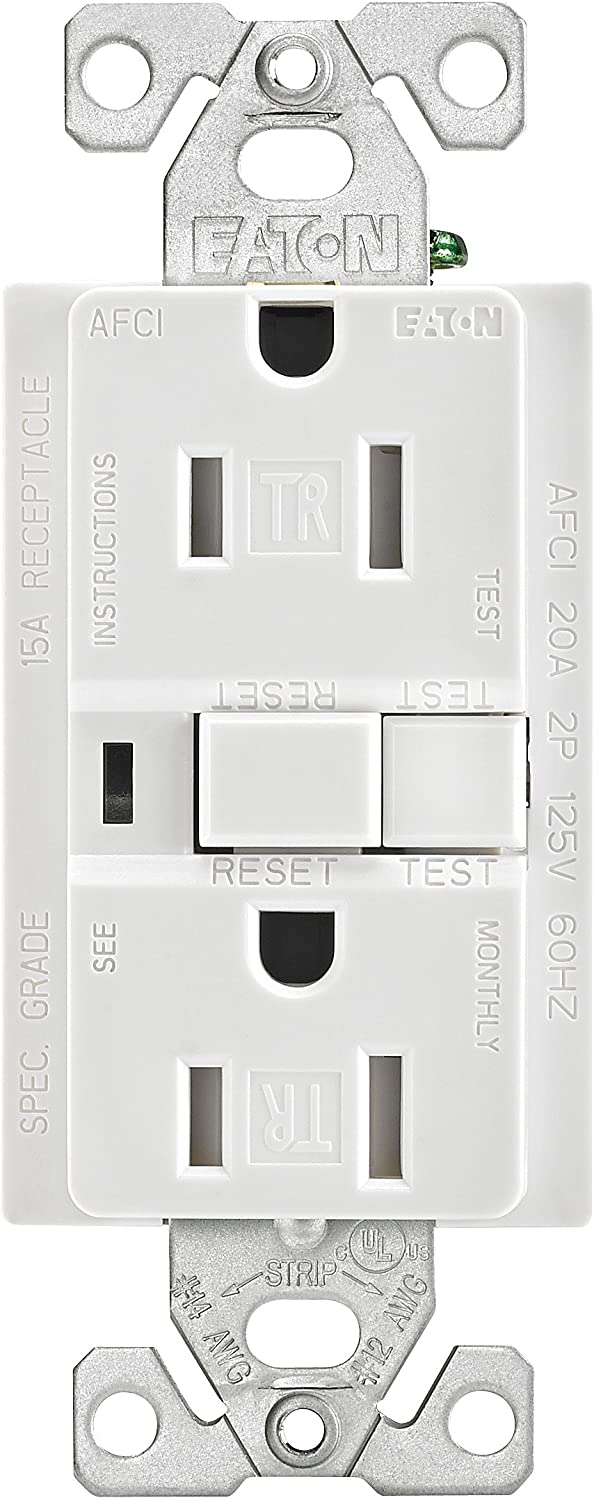 Eaton TRAFCI15W 15 Amp Tamper Resistant AFCI Receptacle, White Finish