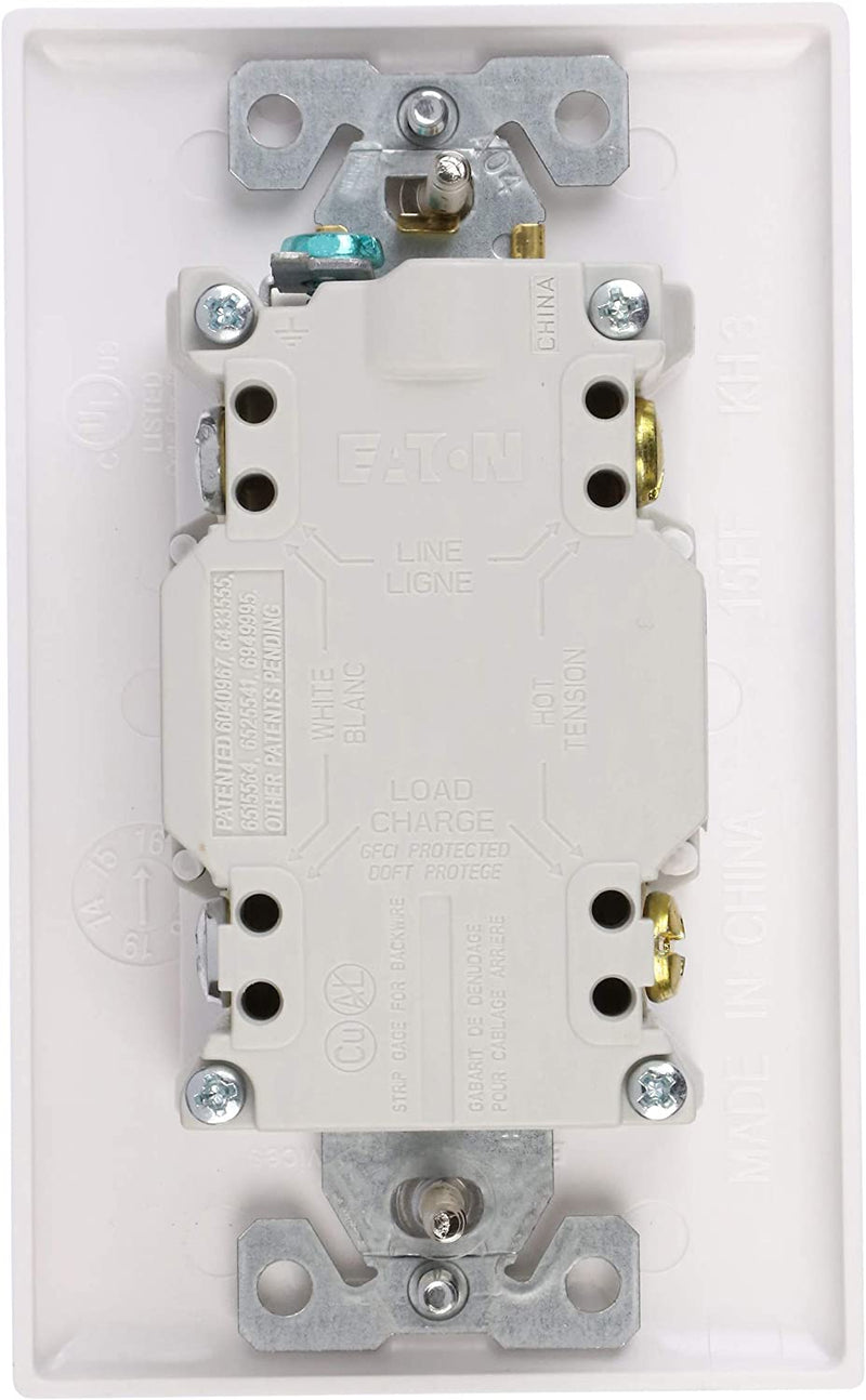 Eaton GFCI Self-Test 20A -125V Tamper Resistant Duplex Receptacle with Standard Size Wallplate, White