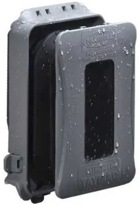 TayMac ML500GCN gray extra duty weatherproof in-use outlet cover by Hubbell for outdoor GFCI and duplex receptacles