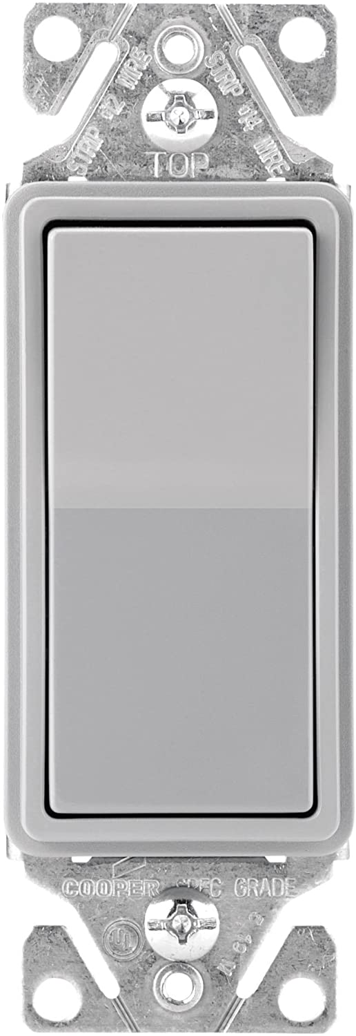 EATON Wiring 7501GY-SP-L 15-Amp, 120-Volt Standard Grade Single Pole Decorator Switch, Gray