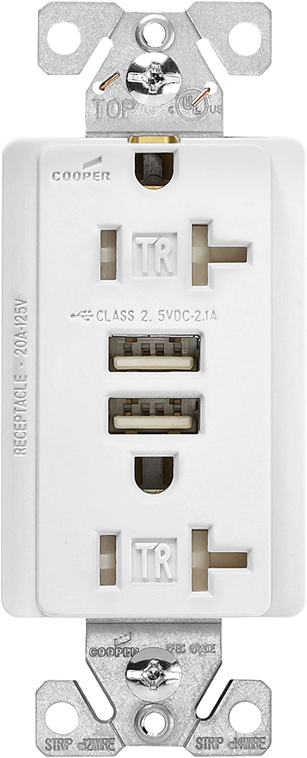 Eaton TR7756W 20 Amp 125V Combination USB 3.1A Charger with Duplex Receptacle