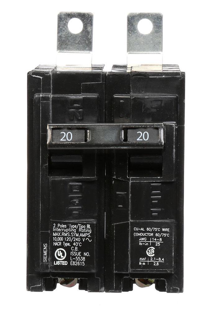 Siemens B220 20 Amp Double Pole Bolt-On Circuit Breaker