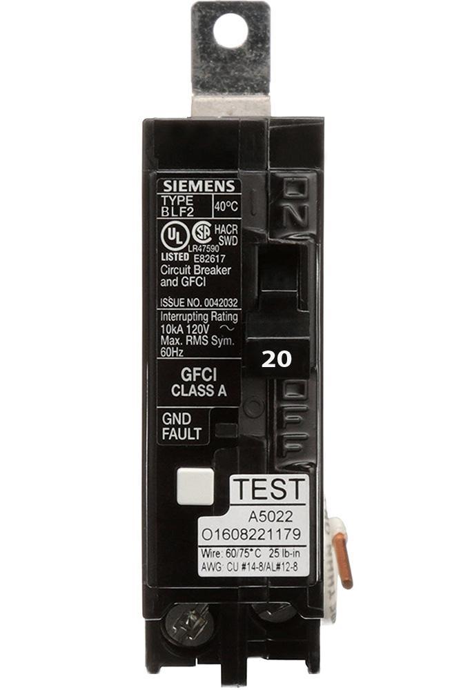 Siemens BF120A 20 Amp Single Pole GFCI Bolt-On Circuit Breaker