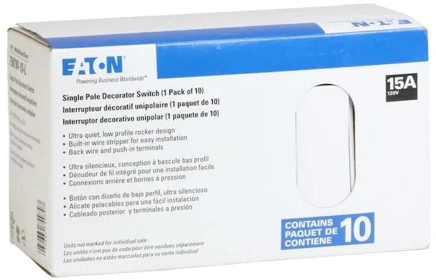 Eaton 7501W 10 pack single-pole decorator switches white