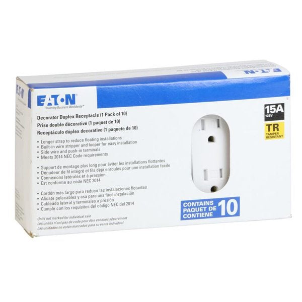 Eaton TR1107, 15A 125V white decorator outlet 10 pack for contractor and project supply