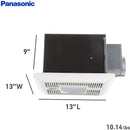 Panasonic FV-0511VQCL1 dimensions showing 13 inch grille, 9 inch housing and 10.14 pound weight