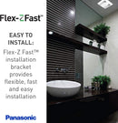 Panasonic FV-0511VQCL1 WhisperSense DC bathroom fan showing Flex-Z Fast installation in a modern bathroom
