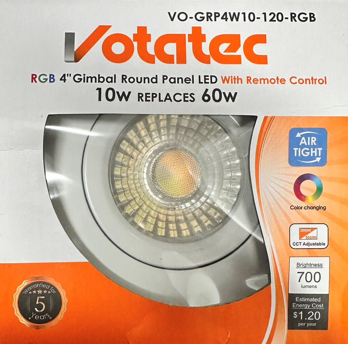 Votatec VO-GRP4W10-120-RGB 4 inch RGB gimbal pot light retail pack with remote control